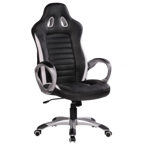 Rootz kontorstol læderlook sort gaming lederstol med polstrede armlæn 110 kg sportssæde drejestol nakkestøtte skrivebordsstol gamer design moderne dre