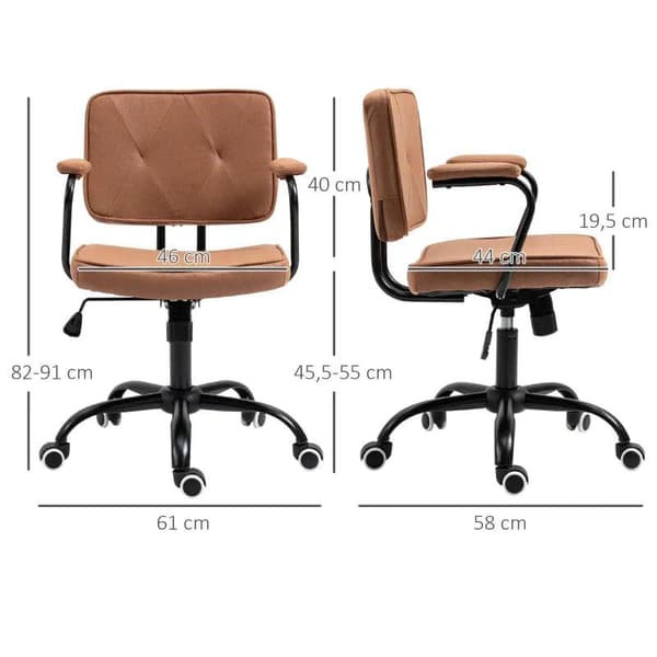 Rootz Kontorstol - Elegant kontorstol - Skrivebordsstol - Højdejusterbar - 360° Rotation Vipbar - Brun - 61 x 58 x 82-91 cm