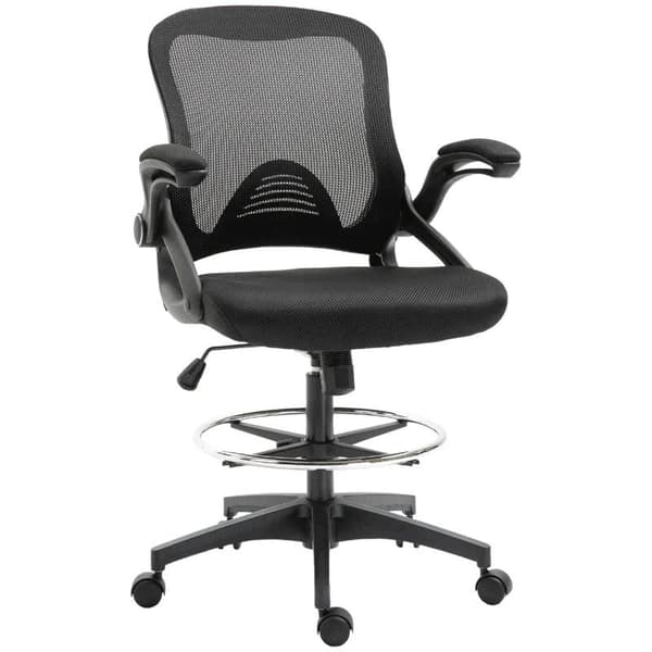 Rootz kontorlænestol - Skrivebordsstol - Ståfunktion med fodstøtte - Drejeligt sæde - Stål - Sort - 64 x 60 x 106-126 cm