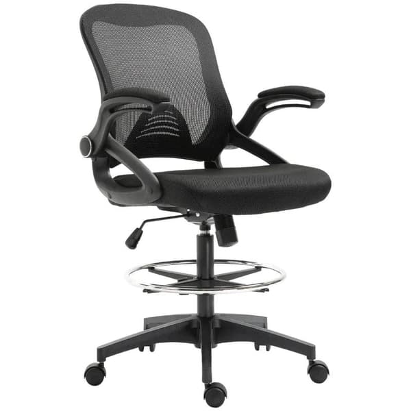 Rootz kontorlænestol - Skrivebordsstol - Ståfunktion med fodstøtte - Drejeligt sæde - Stål - Sort - 64 x 60 x 106-126 cm