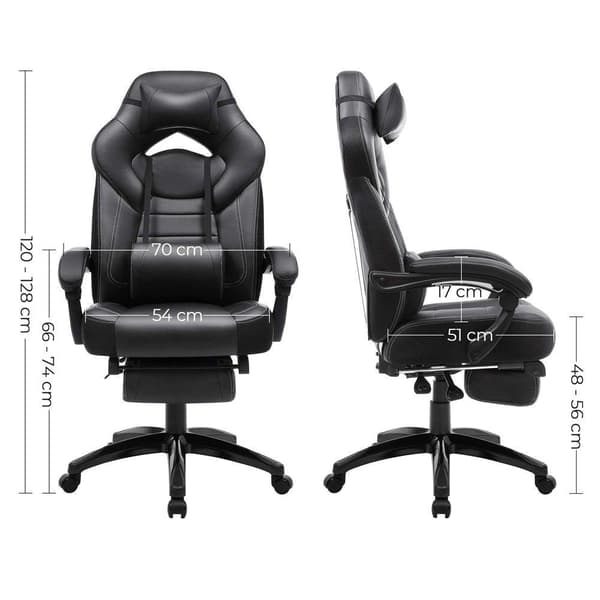 Rootz Pelituoli - Työtuoli - Ergonominen pelituoli - Esports-pelituoli - Pöytätuoli - Jalkatuella ja niskatuella - Musta - 70 x 64 x (120-128) cm