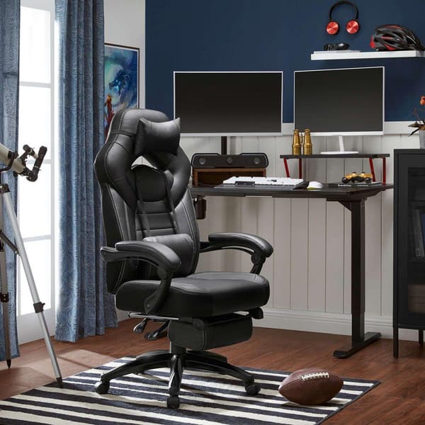 Rootz Pelituoli - Työtuoli - Ergonominen pelituoli - Esports-pelituoli - Pöytätuoli - Jalkatuella ja niskatuella - Musta - 70 x 64 x (120-128) cm