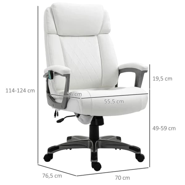 Rootz massagekontorsstol - 6-punkts massagestol - Ergonomisk stol - Tillverkad av konstläder - Med böjt nackstöd och armstöd - Vit - 70 x 76,5 x 114-1