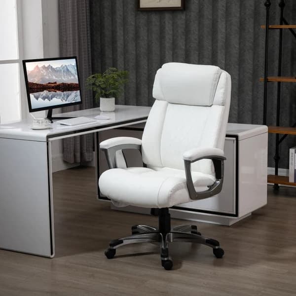 Rootz massagekontorsstol - 6-punkts massagestol - Ergonomisk stol - Tillverkad av konstläder - Med böjt nackstöd och armstöd - Vit - 70 x 76,5 x 114-1