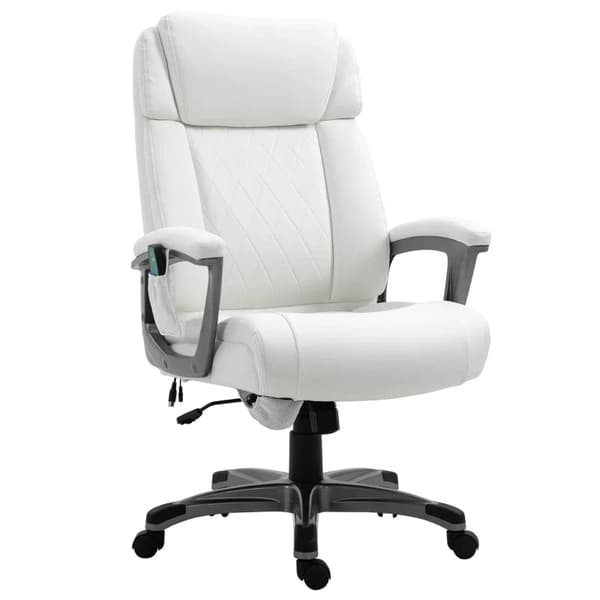 Rootz massagekontorsstol - 6-punkts massagestol - Ergonomisk stol - Tillverkad av konstläder - Med böjt nackstöd och armstöd - Vit - 70 x 76,5 x 114-1