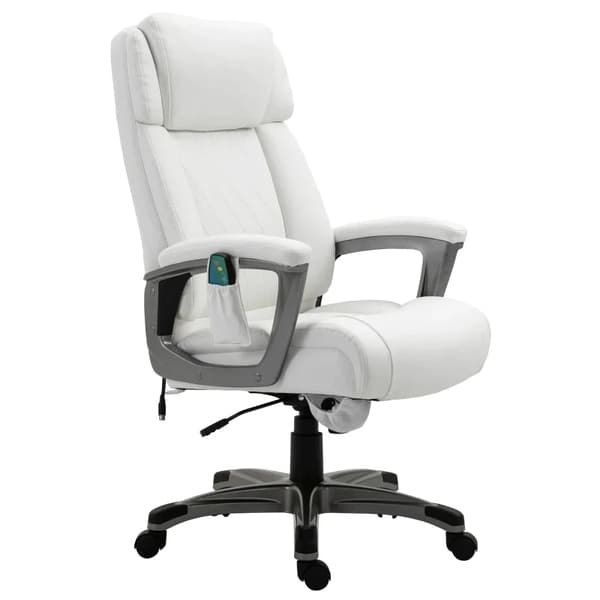 Rootz massagekontorsstol - 6-punkts massagestol - Ergonomisk stol - Tillverkad av konstläder - Med böjt nackstöd och armstöd - Vit - 70 x 76,5 x 114-1