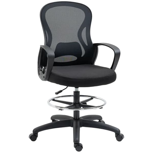 Rootz Kontorstol - Tegnestol - Moderne Design - Fodstøtte - Computerstol - Højdejusterbar - 5 hjul - Mesh+plastik - Sort - 59L x 65W x 103-123H cm