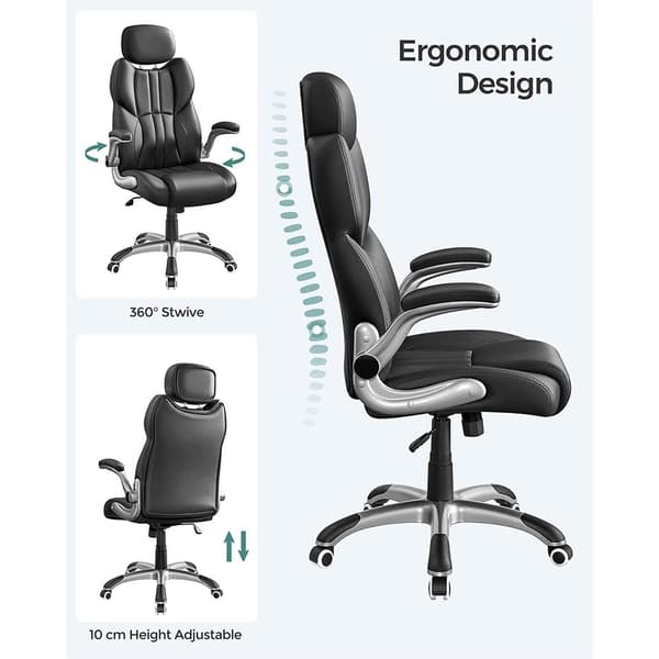 Rootz kontorsstol - Kontorsstol med fällbara armstöd - Ergonomisk kontorsstol - Justerbar snurrstol - Modern skrivbordsstol - Armstöd Kontorsstol - Pl