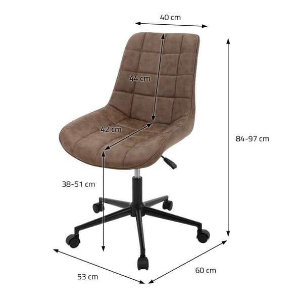 Kontorstol på hjul brun med imiteret læderbetræk og metalramme ML-design