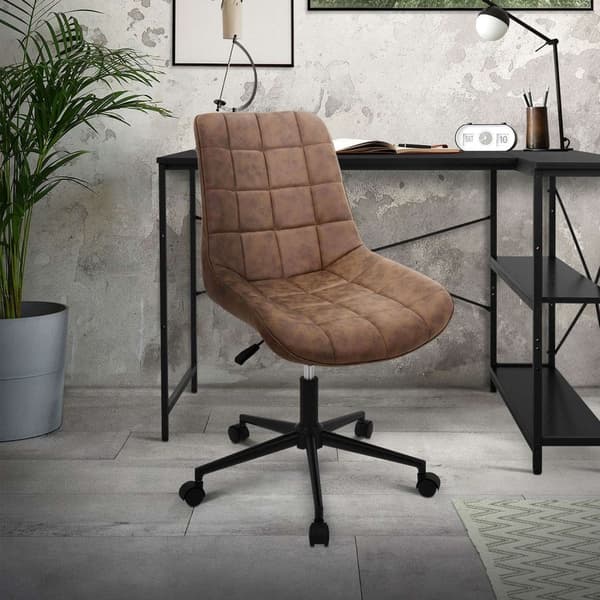 Kontorsstol på hjul brun med överdrag i konstläder och metallram ML design