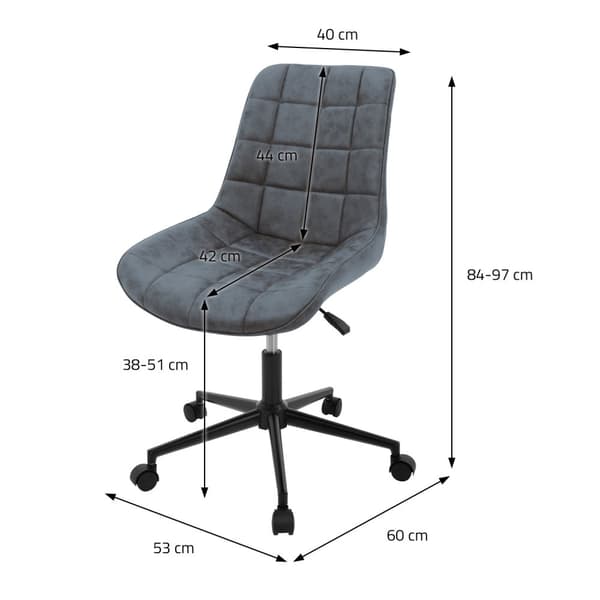 Kontorstol på hjul i antracit med kunstlæderbetræk og metalstel ML-design
