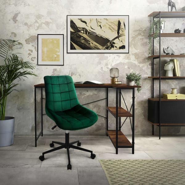 Toimistotuoli pyörillä vihreä samettipäällysteinen ja metallirunkoinen ML design