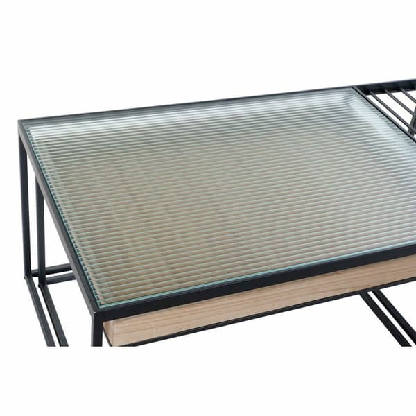 Soffbord DKD Home Decor Svart Multicolour Naturell Trä Metall Bambu Glas 110 x 60 x 45 cm