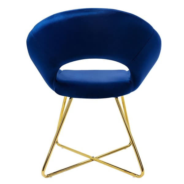 Matstol med runt ryggstöd i blå sammet och gyllene metallben ML-design