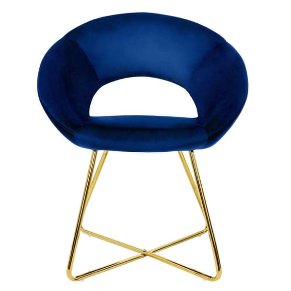 Matstol med runt ryggstöd i blå sammet och gyllene metallben ML-design