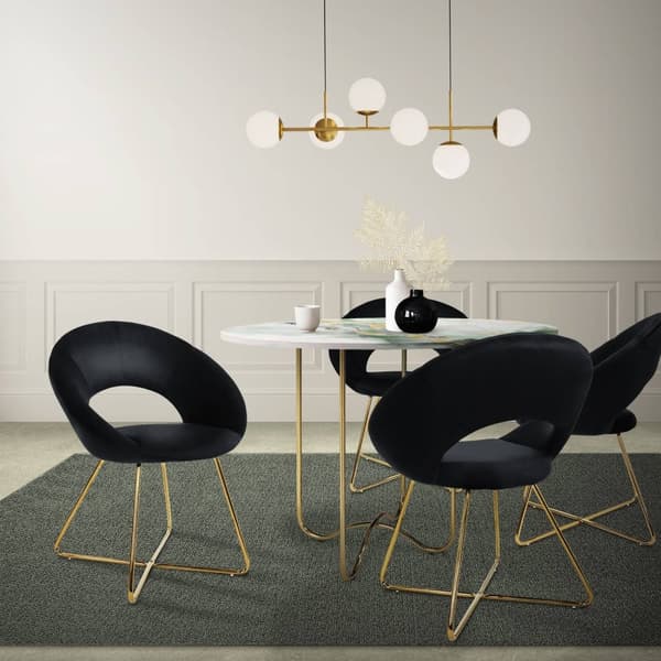 Ruokailutuoli pyöreällä selkänojalla musta sametti kultaisilla metallijaloilla ML design