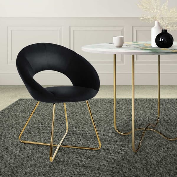 Ruokailutuoli pyöreällä selkänojalla musta sametti kultaisilla metallijaloilla ML design