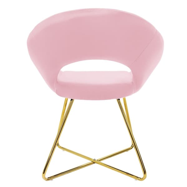 Spisebordsstol med rundt ryglæn i rosa fløjl med gyldne metalben ML-design