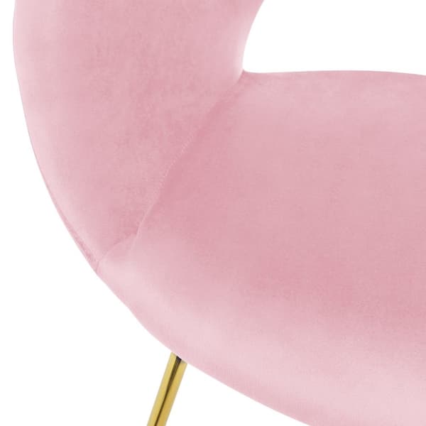 Spisebordsstol med rundt ryglæn i rosa fløjl med gyldne metalben ML-design