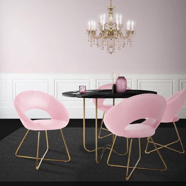 Spisebordsstol med rundt ryglæn i rosa fløjl med gyldne metalben ML-design