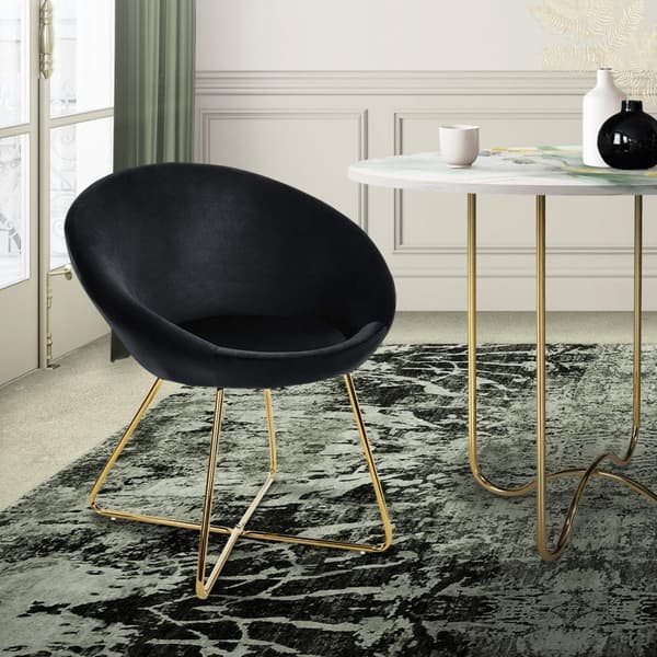 Ruokailutuoli pyöreällä selkänojalla musta sametti kultaisilla metallijaloilla ML design