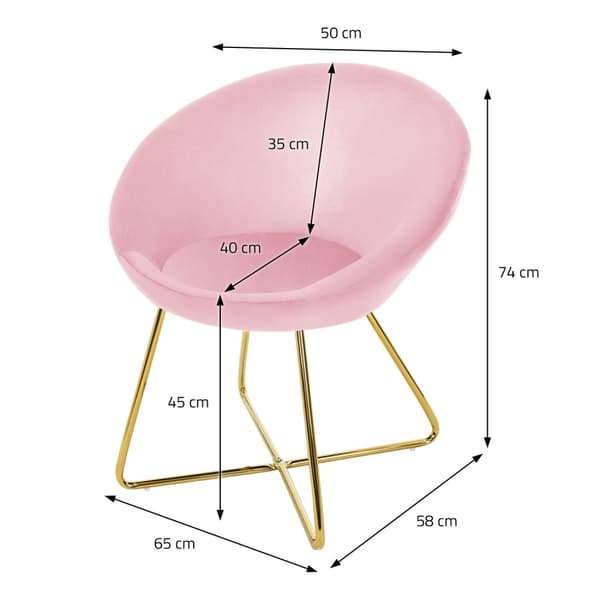 Ruokailutuoli pyöreällä selkänojalla vaaleanpunainen sametti ja kultaiset metallijalat ML design