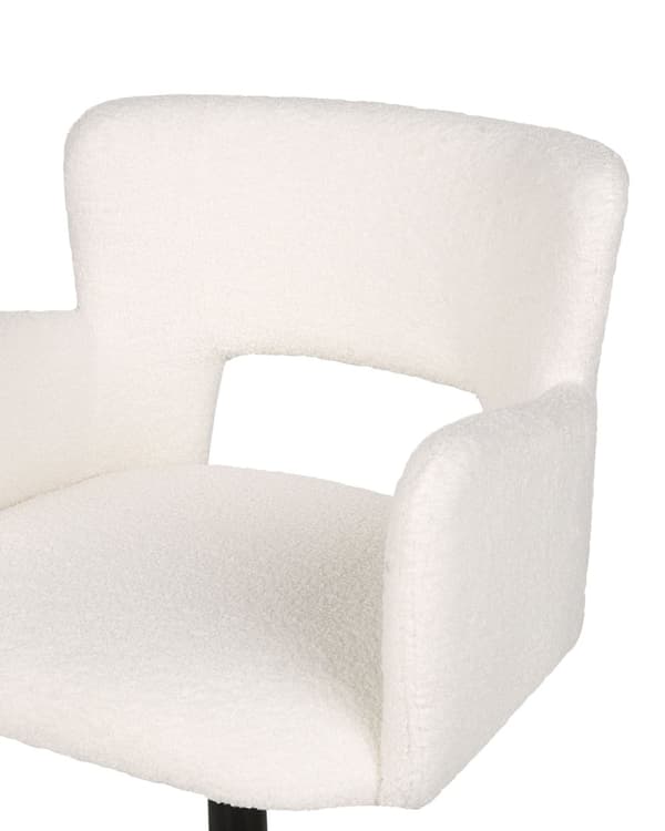 Kontorstol Hvit Boucle med armlener Utskåret ryggstøtte Justerbar høyde Tufted rygg Svart metallstjernefot