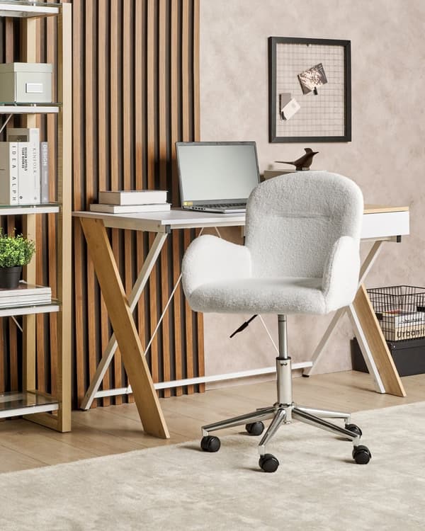 Lænestol med hvid buklee-polstring justerbar højde elegant moderne stil