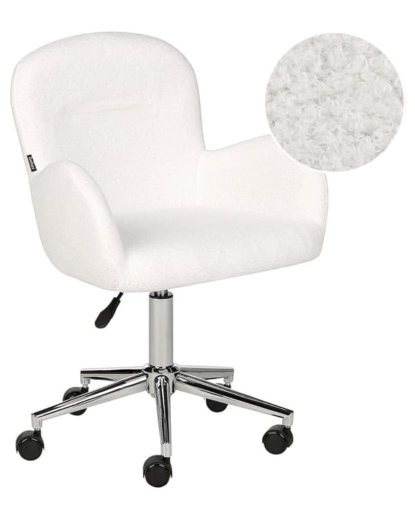 Lænestol med hvid buklee-polstring justerbar højde elegant moderne stil