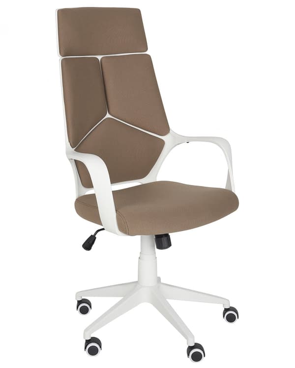 Työtuoli ruskea valkoinen kangasverhoilu korkeussäädettävä pyörillä ergonominen moderni