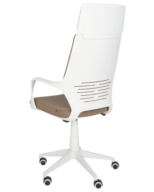 Työtuoli ruskea valkoinen kangasverhoilu korkeussäädettävä pyörillä ergonominen moderni