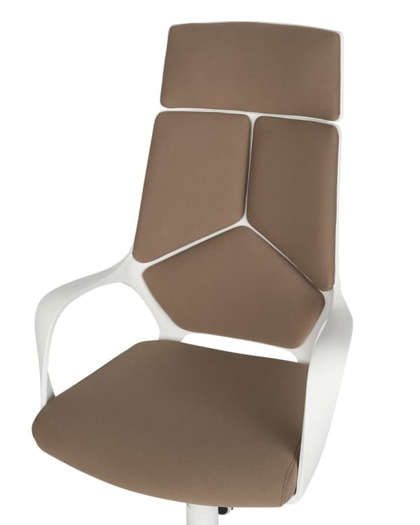 Työtuoli ruskea valkoinen kangasverhoilu korkeussäädettävä pyörillä ergonominen moderni
