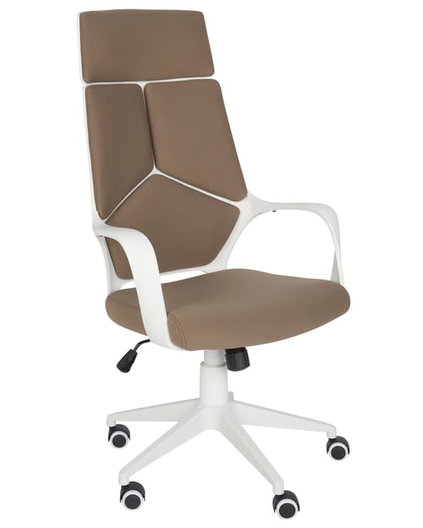 Työtuoli ruskea valkoinen kangasverhoilu korkeussäädettävä pyörillä ergonominen moderni