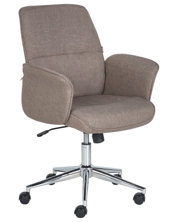 Kontorstol Brun Polyester Drejeligt Skrivebordsstol på Hjul Armlæn Soveværelse med Justerbart Sæde og Ryglæn Design