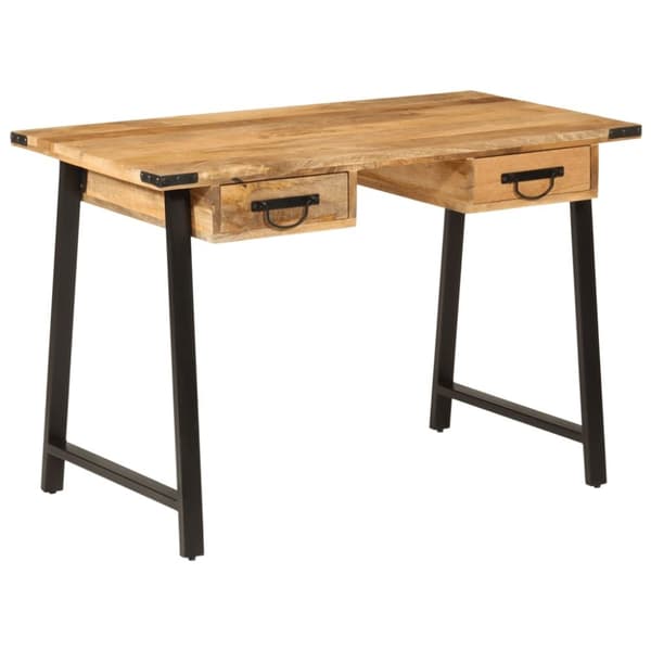 Työpöytä laatikoilla 105x55x70 cm täysi mangopuu ja rauta