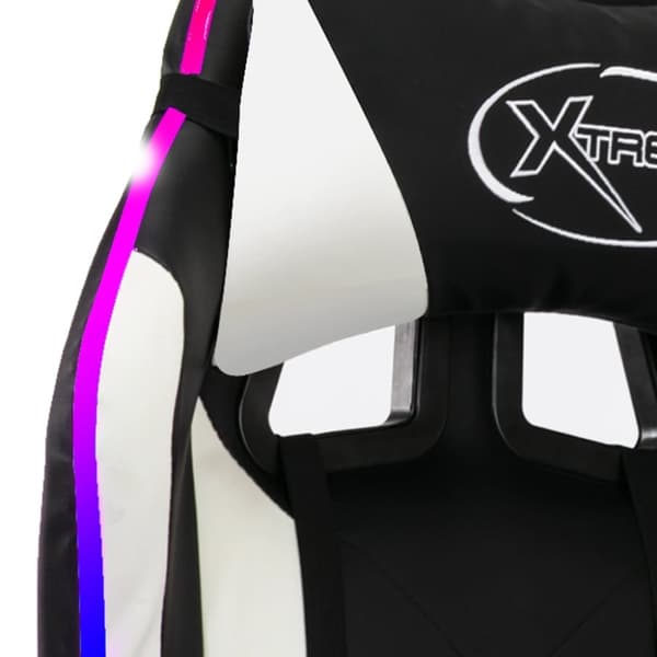 Gamingstol med RGB LED-lampor vit och svart konstläder