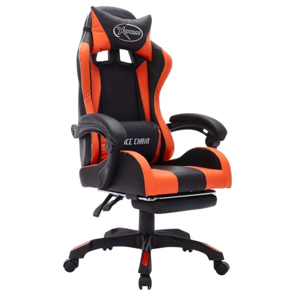 Pelituoli RGB LEDillä, oranssi ja musta, keinonahkaa