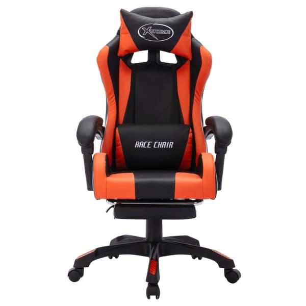 Pelituoli RGB LEDillä, oranssi ja musta, keinonahkaa