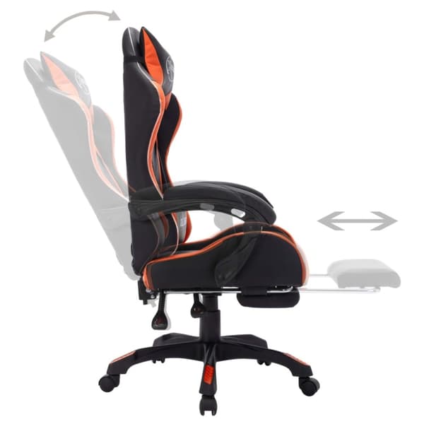 Pelituoli RGB LEDillä, oranssi ja musta, keinonahkaa