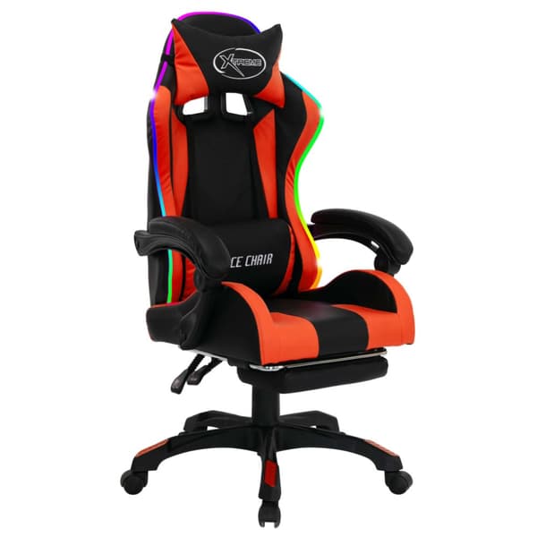 Pelituoli RGB LEDillä, oranssi ja musta, keinonahkaa