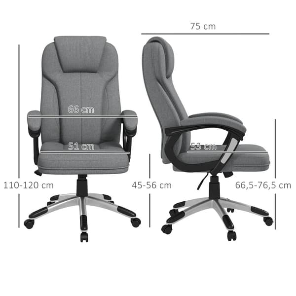 Rootz-toimistotuoli - Työtuoli - Executive-tuoli - Korkeussäädettävä - Keinutoiminto - Pellava - Muovi - Harmaa - 6 cm X 75 cm X 120 cm