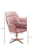 Miniatyrbillede 4 af 8: Rootz drejestol - Skrivebordsstol - Fløjlsbetræk - Polstret armlæn - 360° rotation - Guldbundsramme - 80-97 cm x 55 cm x 55 cm - Pink - 120 kg Kapacit