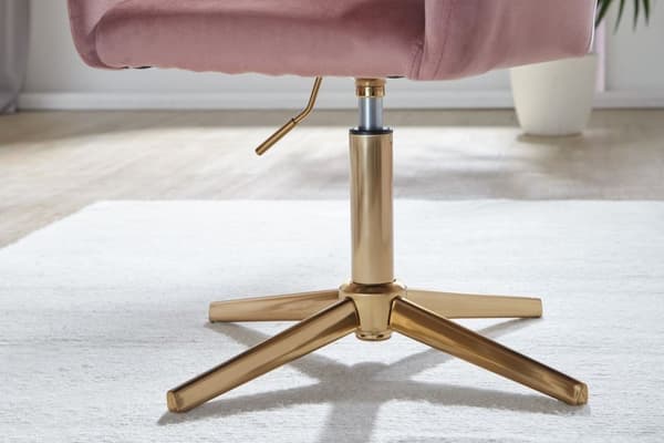 Rootz drejestol - Skrivebordsstol - Fløjlsbetræk - Polstret armlæn - 360° rotation - Guldbundsramme - 80-97 cm x 55 cm x 55 cm - Pink - 120 kg Kapacit