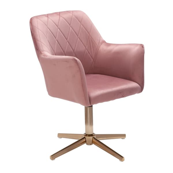 Rootz drejestol - Skrivebordsstol - Fløjlsbetræk - Polstret armlæn - 360° rotation - Guldbundsramme - 80-97 cm x 55 cm x 55 cm - Pink - 120 kg Kapacit