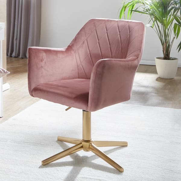 Rootz drejestol - Skrivebordsstol - Fløjlsbetræk - Polstret armlæn - 360° rotation - Guldbundsramme - 80-97 cm x 55 cm x 55 cm - Pink - 120 kg Kapacit