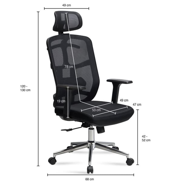 Rootz Moderni kääntyvä tuoli - Työtuoli - Ergonominen tuoli - Verkkopäällinen - Säädettävä ristiseläntuki - 120-130cm x 68cm x 68cm
