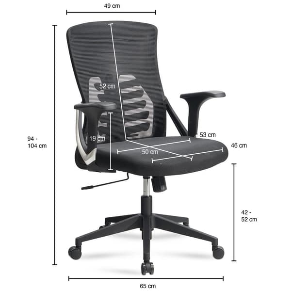 Rootz Moderni kääntyvä tuoli - Työtuoli - Ergonominen tuoli - Musta - Keinumekanismi - Säädettävä istuimen korkeus - Ristiselän tuki - Verkkopäällinen