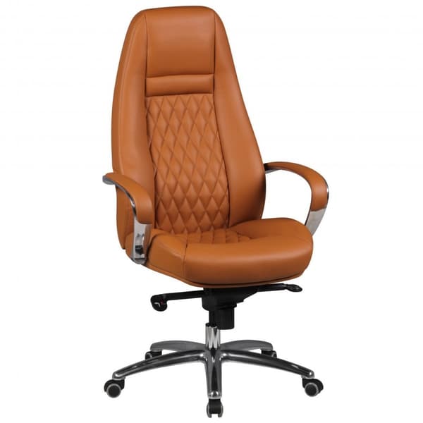 Rootz Executive -tuoli - Aito nahka - Timanttimuotoilu - Alumiinipohja - Karamelliväri - Ergonomiset säätimet - Ristiselän tuki - Kantavuus 120 kg - 1