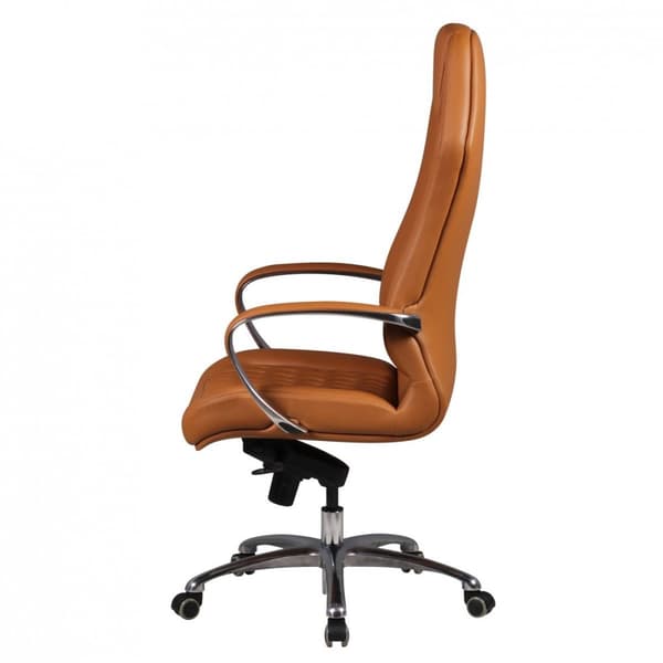 Rootz Executive Chair - Ægte læder - Aluminiumsarmlæn - Ergonomisk design - Karamelfarve - 126-136cm x 70cm x 70cm