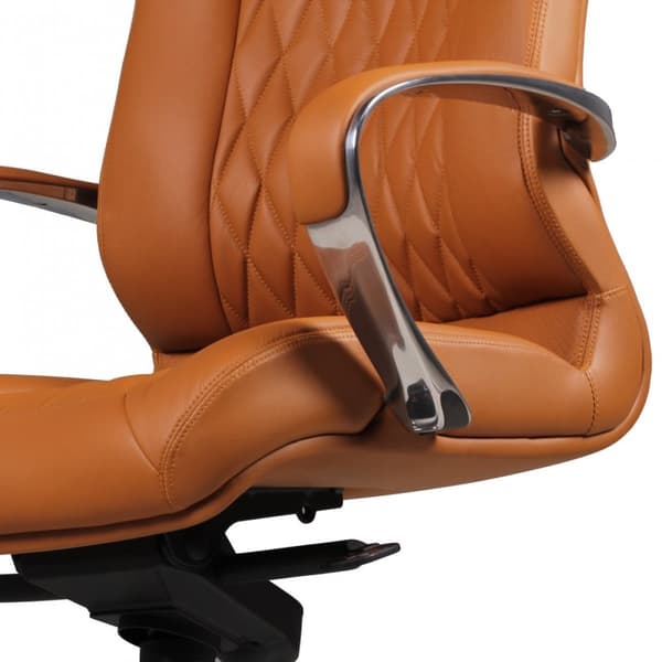 Rootz Executive Chair - Ægte læder - Aluminiumsarmlæn - Ergonomisk design - Karamelfarve - 126-136cm x 70cm x 70cm